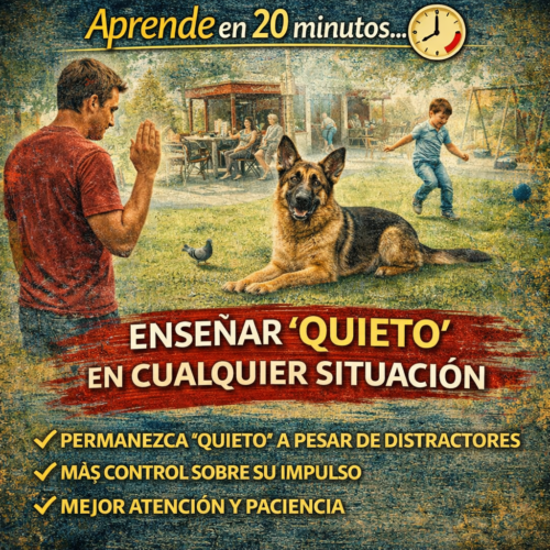 El Quieto no es que el perro haga nada. Es que el perro mantenga una decisión activa frente a todo lo que le dice que se mueva. Cada segundo de Quieto sólido es una conversación silenciosa entre el perro y el tutor: «Esto vale más que cualquier cosa que esté pasando ahí fuera.» Cuando ese mensaje está claro, el Quieto no tiene límite de tiempo ni de distracción.