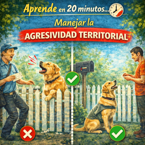El perro que gruñe y ladra ante cada visita no odia a las personas. Tiene miedo de lo que representan para su territorio — o ha aprendido que esa conducta hace que los intrusos se vayan. El trabajo no es silenciarle. Es enseñarle que las visitas son predecibles, seguras y que el tutor tiene el control.