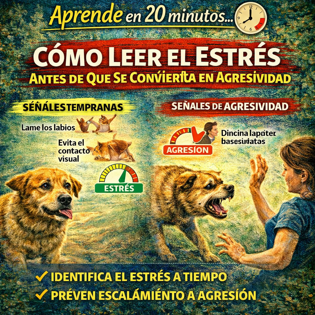 El perro que muerde «sin aviso» siempre avisó. El problema no fue la falta de señales — fue la falta de entrenamiento del ojo del tutor para leerlas. Entre el primer signo de estrés y la agresividad hay siempre un camino de escalada, una secuencia de señales que se vuelven progresivamente más intensas cada vez que las anteriores son ignoradas. Aprender a leer ese camino — y a intervenir en los primeros pasos — es la diferencia entre un incidente evitado y un incidente que nadie supo evitar.