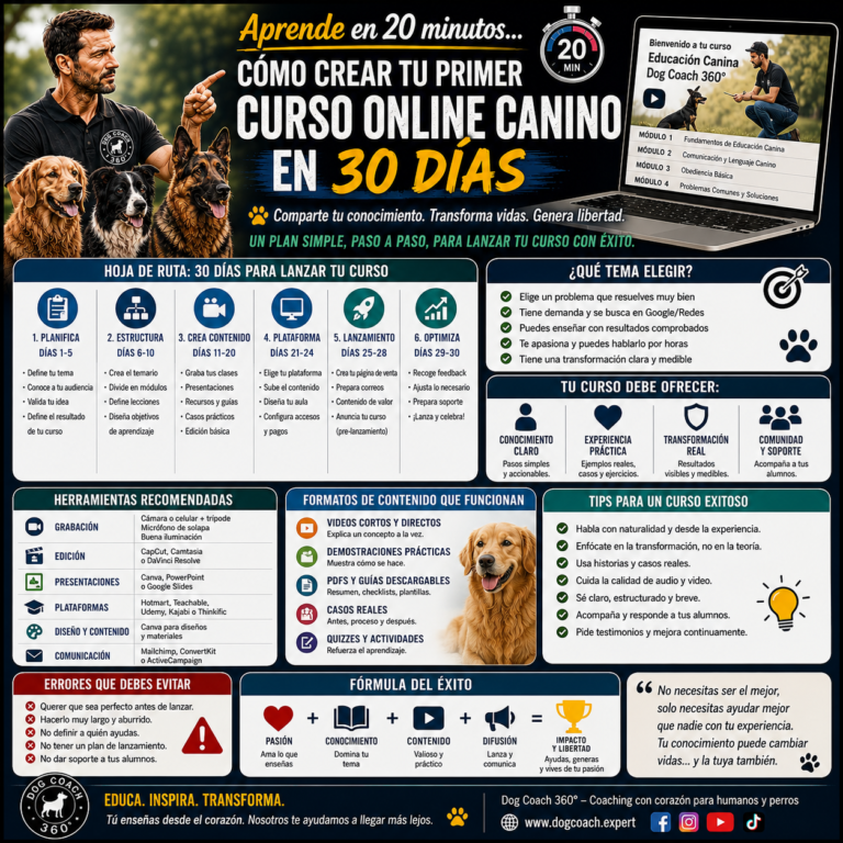 Aprende en 20 minutos… Cómo Crear Tu Primer Curso Online Canino en 30 Días