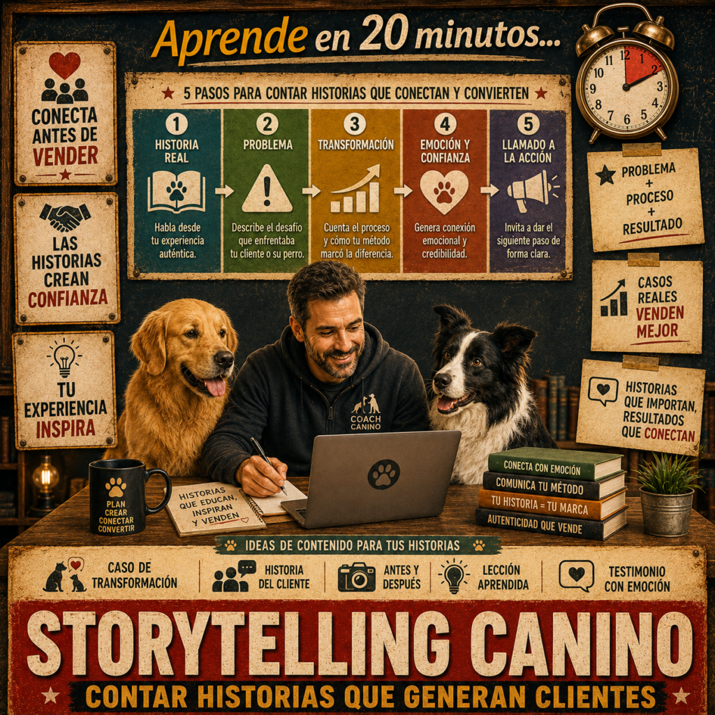 La filosofía Dog Coach 360® establece un principio fundamental: toda historia debe ser auténtica. Este módulo promueve el uso exclusivo de casos reales, respetando siempre la privacidad, la dignidad y el bienestar de las personas y de los perros. Las historias verdaderas generan una conexión mucho más profunda que cualquier relato inventado y se convierten en una de las herramientas más eficaces para construir confianza, fortalecer la marca y atraer nuevos clientes de forma ética y sostenible.