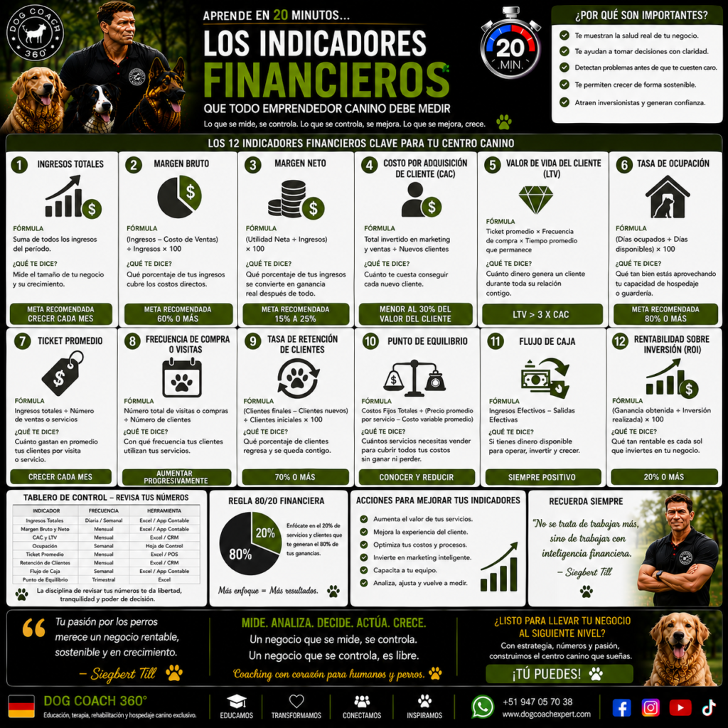 La filosofía Dog Coach 360® establece que un negocio profesional no debe dirigirse únicamente por intuición o por la sensación de “tener trabajo”. Un verdadero CEO necesita información clara para tomar mejores decisiones, proteger la estabilidad del negocio y construir crecimiento sostenible.