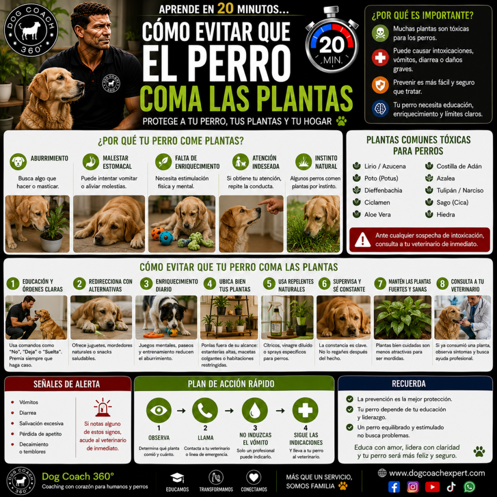 La diferencia entre el tutor que usa repelentes, vallas y correcciones improvisadas que el perro ignora en 48 horas y el coach o tutor que entiende la causa raíz del comportamiento y aplica el protocolo del Método Dog Coach 360® para redirigirlo hacia conductas alternativas compatibles con el bienestar del perro y la integridad del jardín.