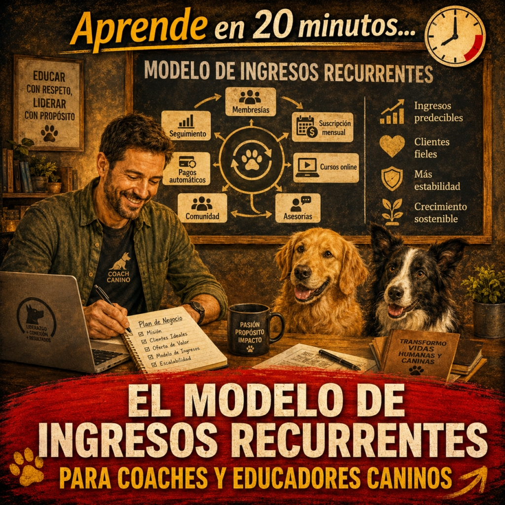 El sistema DCE 360® explica qué son los ingresos recurrentes y cómo se diferencian de las ventas únicas. También presenta los modelos más adecuados para coaches y educadores caninos. Muestra cómo crearlos, cómo mantenerlos y qué factores determinan su éxito. Sin embargo, existe un principio esencial: la recurrencia debe basarse en un valor real y continuo. También debe respetar el bienestar del perro. La retención se gana con resultados, atención y acompañamiento. No se consigue atando al cliente ni cobrándole por servicios que no necesita.