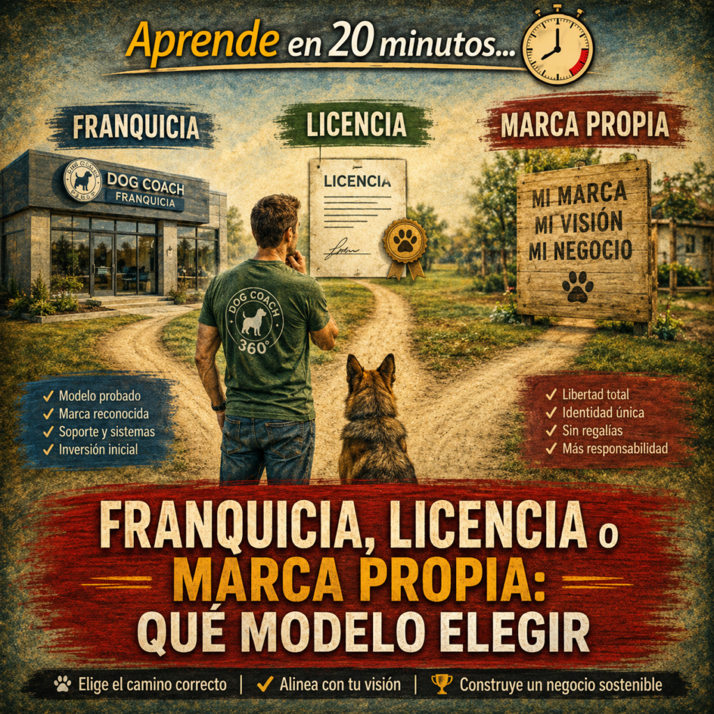 Tres entrenadores caninos con el mismo sueño: hacer crecer su negocio más allá de lo que ellos solos pueden atender. Uno compra una franquicia. Uno vende licencias de su método. Uno construye su marca propia desde cero. Diez años después, los tres están en Lima. Los tres son exitosos. Y los tres eligieron exactamente el modelo correcto para su perfil específico. La pregunta no es cuál modelo es el mejor. La pregunta es cuál modelo eres tú.