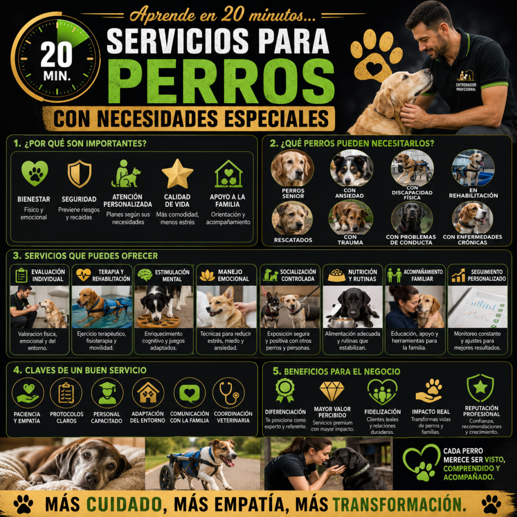 El coach canino del sistema DCE 360® que desarrolla el servicio especializado para perros con necesidades especiales accede a un segmento de mercado canino de Lima que tiene la mayor disposición de pago del sector — porque el tutor de un perro con necesidades especiales sabe que el servicio que necesita su perro no está disponible en cualquier centro canino de Lima y está dispuesto a pagar el precio que refleja esa especialización.