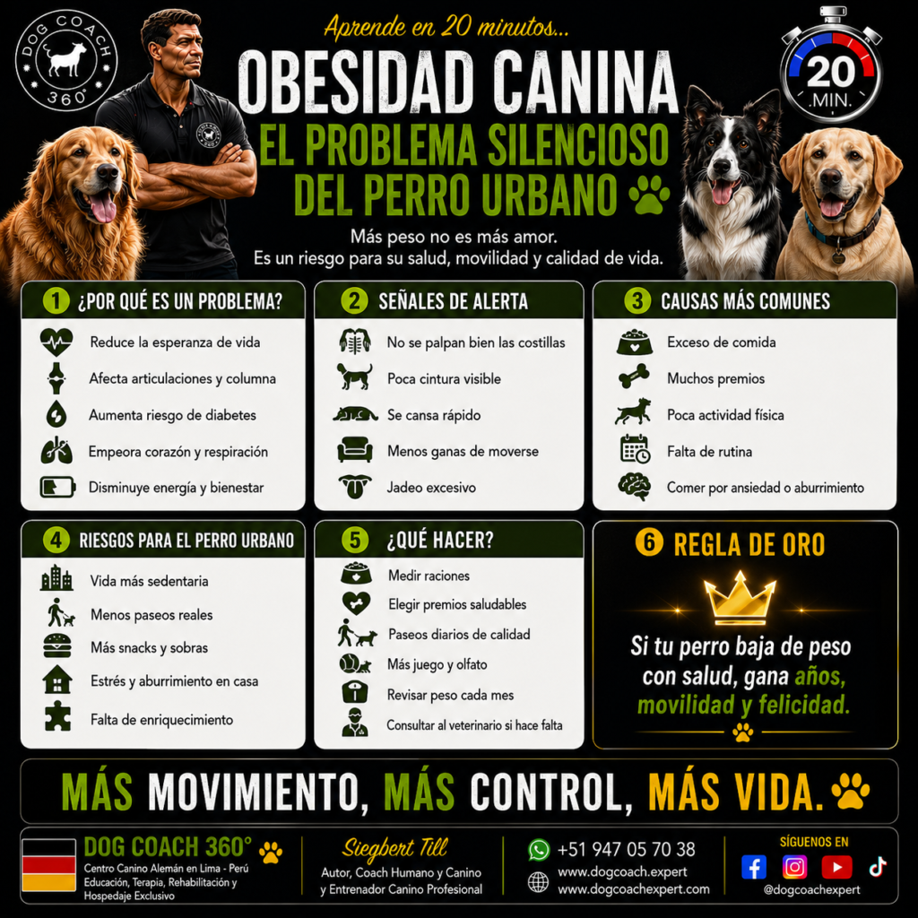La obesidad es la enfermedad nutricional más frecuente del perro urbano y la única que el tutor produce con sus propias manos, creyendo que da amor. No se resuelve con voluntad: se resuelve con números, con acuerdos familiares y con un profesional dispuesto a decir lo incómodo.